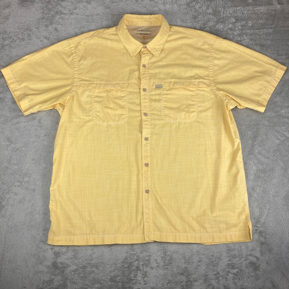 G.H. Bass & Co. Mens XL Yellow Short Sleeve Button Up Shirt Camp Casual